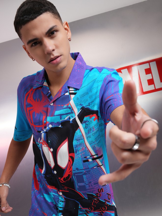 Marvel By Highlander Men Multi Spiderman Printed Relaxed Fit Casual Shirt - Multi - Image 1