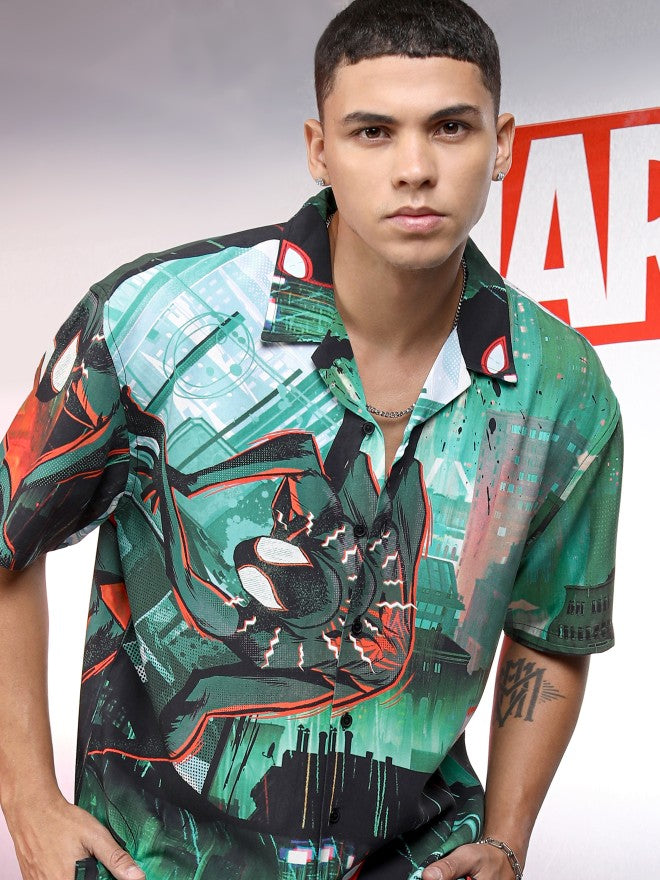 Marvel By Highlander Men Multi Spider-Man Printed Relaxed Fit Casual Shirt - Multi - Image 1