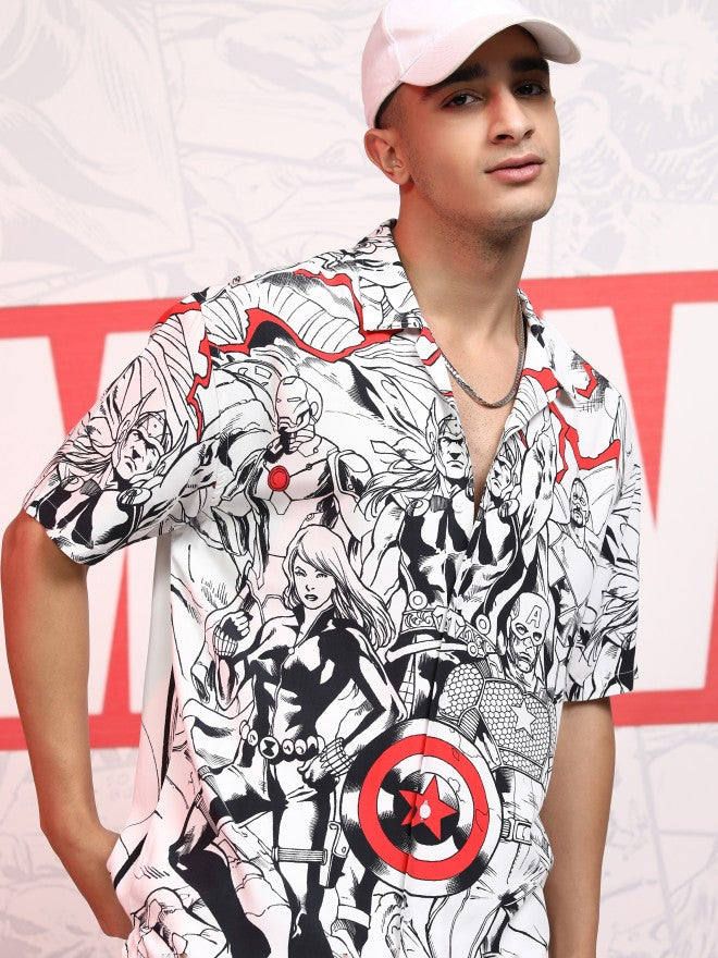 Marvel By Highlander Men White Avengers Printed Relaxed Fit Casual Shirt - White - Image 1