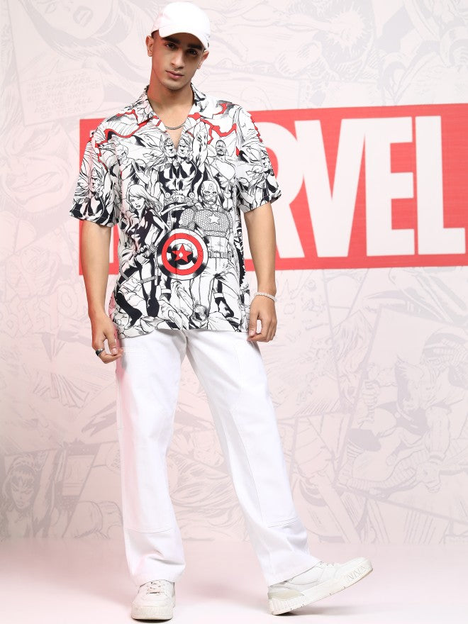 Marvel By Highlander Men White Avengers Printed Relaxed Fit Casual Shirt - White - Image 2