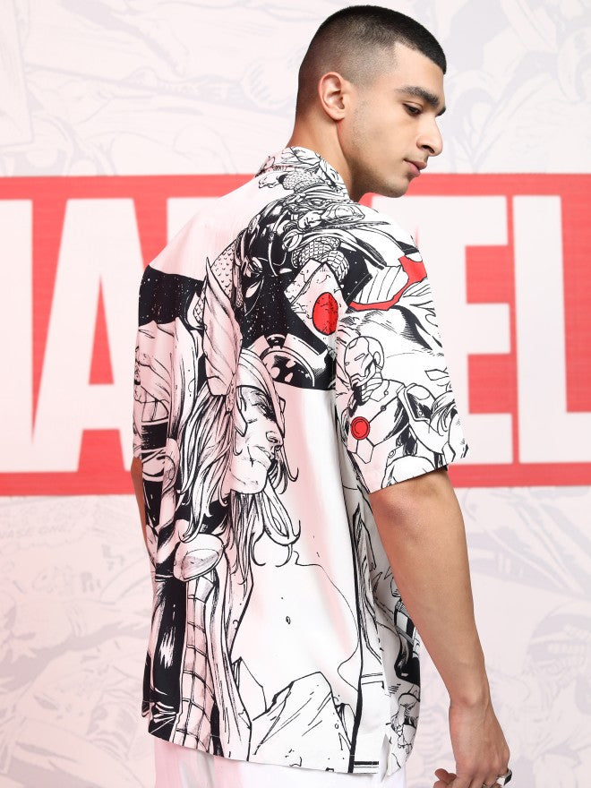 Marvel By Highlander Men White Avengers Printed Relaxed Fit Casual Shirt - White - Image 3