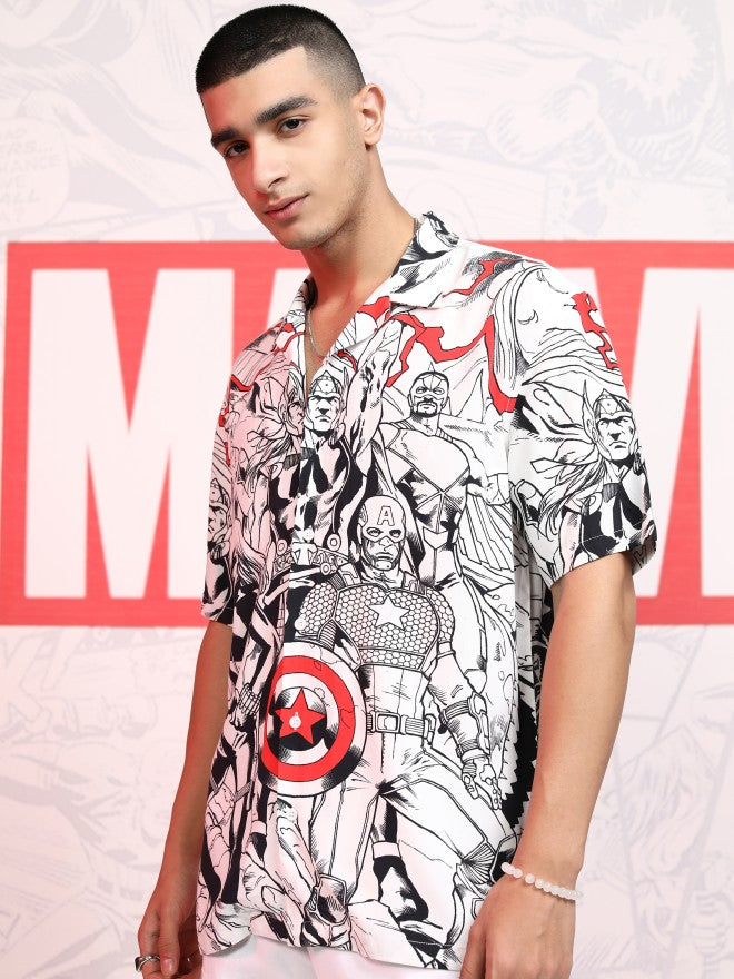 Marvel By Highlander Men White Avengers Printed Relaxed Fit Casual Shirt - White - Image 4