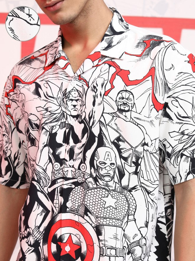 Marvel By Highlander Men White Avengers Printed Relaxed Fit Casual Shirt - White - Image 5