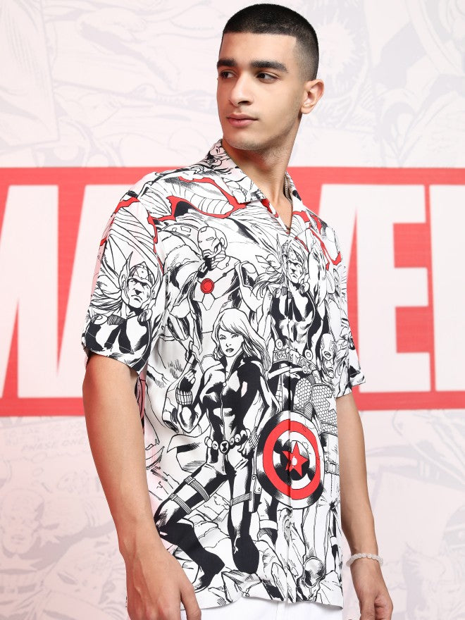 Marvel By Highlander Men White Avengers Printed Relaxed Fit Casual Shirt - White - Image 6