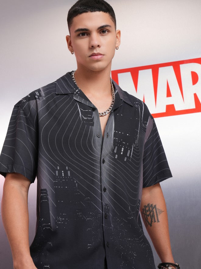 Marvel By Highlander Men Charcoal Spider-Man Printed Relaxed Fit Casual Shirt - Charcoal - Image 1