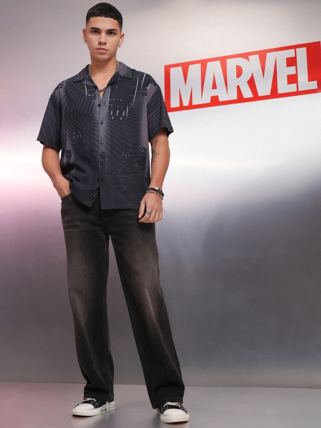 Marvel By Highlander Men Charcoal Spider-Man Printed Relaxed Fit Casual Shirt - Charcoal - Image 2