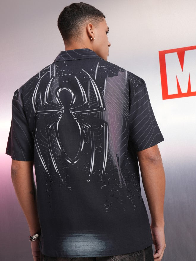 Marvel By Highlander Men Charcoal Spider-Man Printed Relaxed Fit Casual Shirt - Charcoal - Image 3