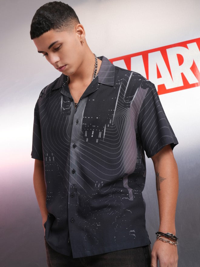Marvel By Highlander Men Charcoal Spider-Man Printed Relaxed Fit Casual Shirt - Charcoal - Image 4