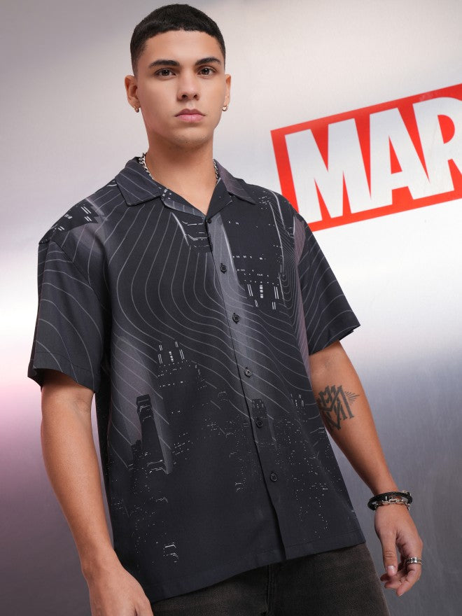 Marvel By Highlander Men Charcoal Spider-Man Printed Relaxed Fit Casual Shirt - Charcoal - Image 6