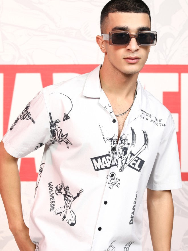 Marvel By Highlander Men Grey Deadpool And Wolverine Printed Relaxed Fit Casual Shirt - Grey - Image 2