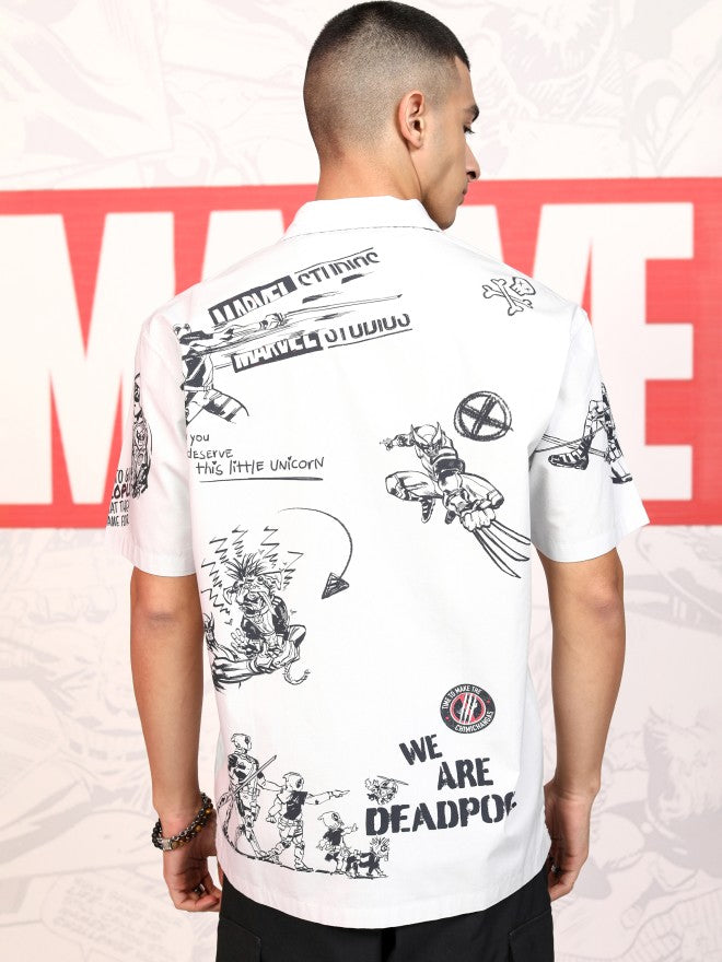 Marvel By Highlander Men Grey Deadpool And Wolverine Printed Relaxed Fit Casual Shirt - Grey - Image 1