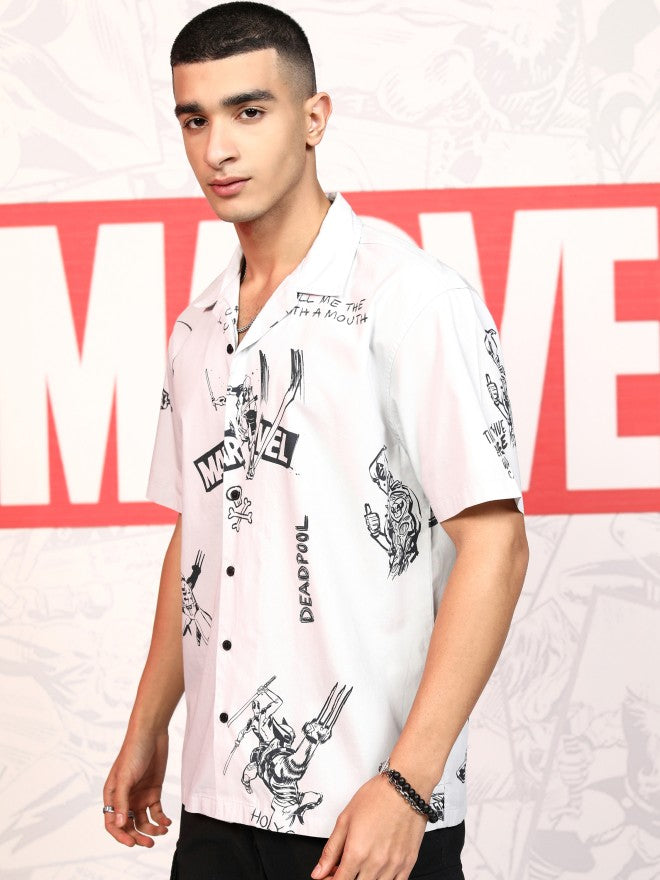 Marvel By Highlander Men Grey Deadpool And Wolverine Printed Relaxed Fit Casual Shirt - Grey - Image 4