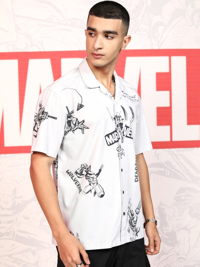 Marvel By Highlander Men Grey Deadpool And Wolverine Printed Relaxed Fit Casual Shirt - Grey - Image 6
