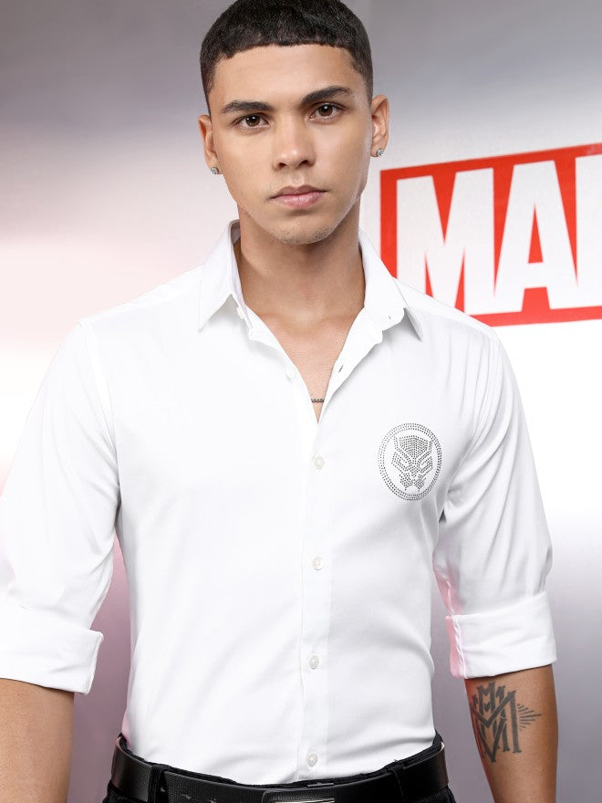 Marvel By Highlander Men White Black Panther Solid Slim Fit Casual Shirt - White - Image 1