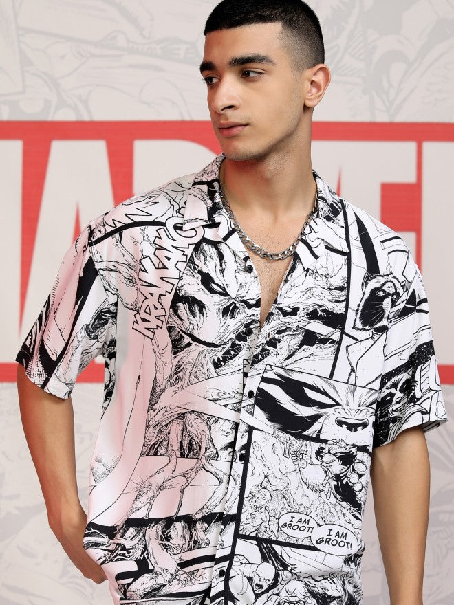 Marvel By Highlander Men White Guardians of the Galaxy Printed Relaxed Fit Casual Shirt - White - Image 1