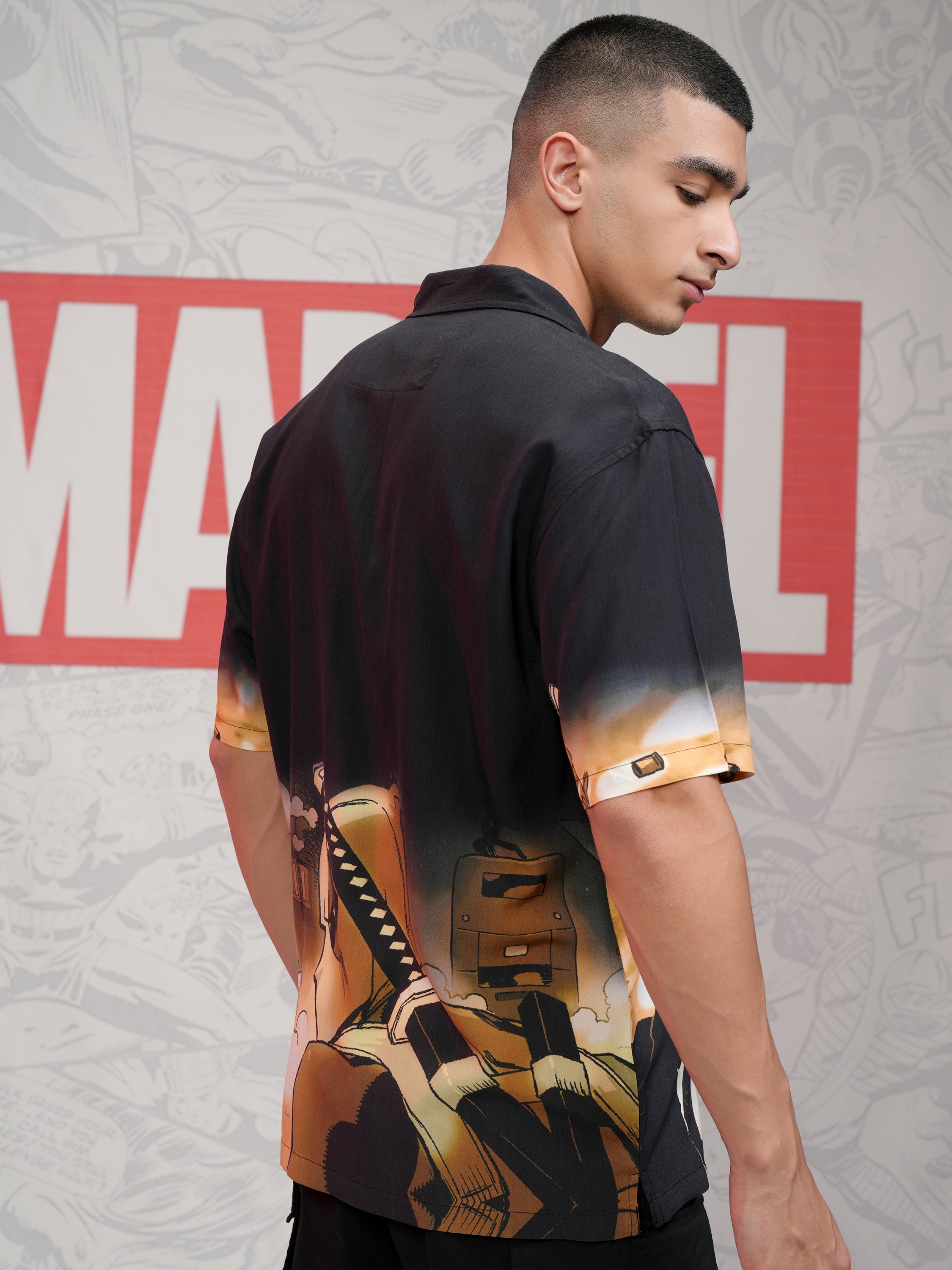 Marvel By Highlander Men Black Deadpool Printed Relaxed Fit Casual Shirt - Black - Image 3
