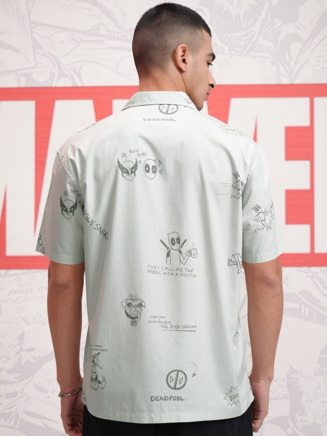 Marvel By Highlander Men Grey Deadpool And Wolverine Printed Relaxed Fit Casual Shirt - Grey - Image 3