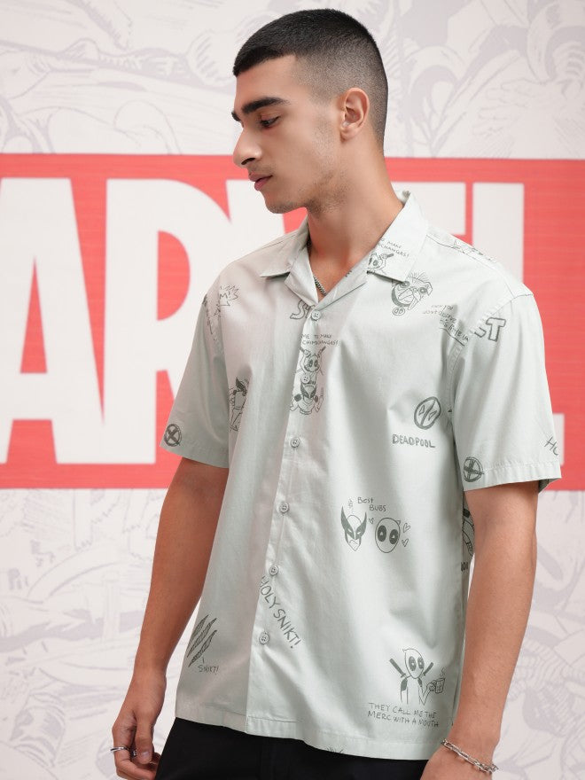 Marvel By Highlander Men Grey Deadpool And Wolverine Printed Relaxed Fit Casual Shirt - Grey - Image 4