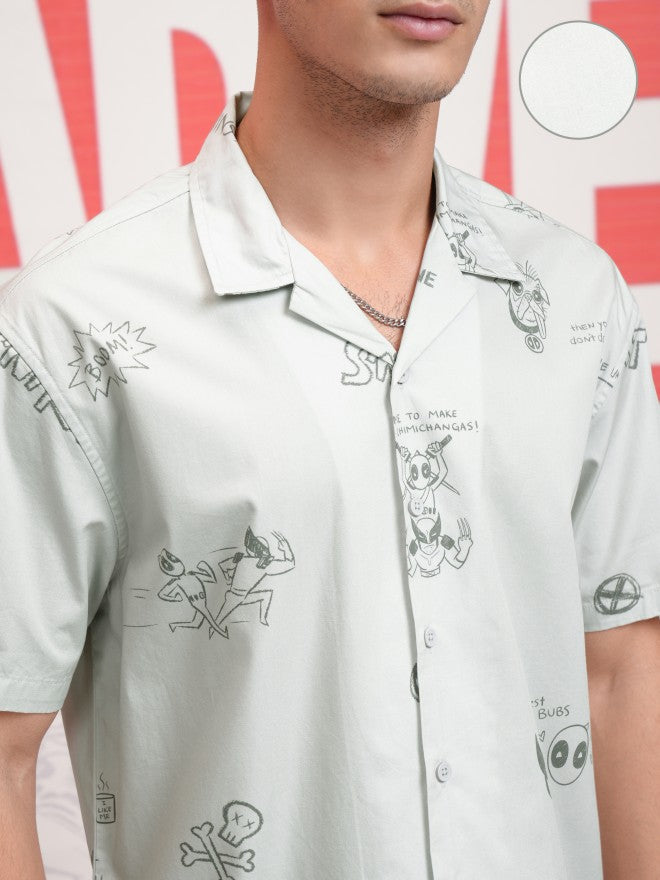 Marvel By Highlander Men Grey Deadpool And Wolverine Printed Relaxed Fit Casual Shirt - Grey - Image 5