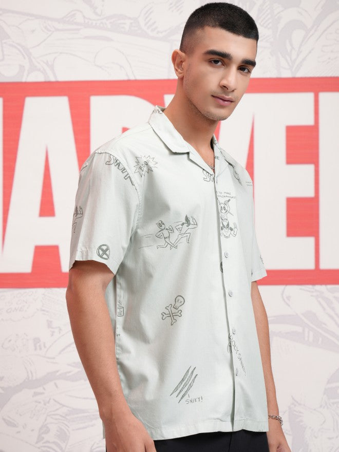 Marvel By Highlander Men Grey Deadpool And Wolverine Printed Relaxed Fit Casual Shirt - Grey - Image 6