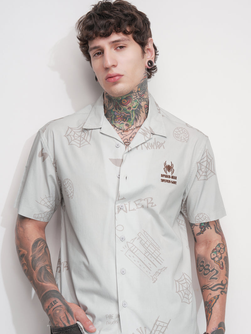 Marvel By Highlander Men Grey Spider-Man Printed Relaxed Fit Casual Shirt - Grey - Image 1