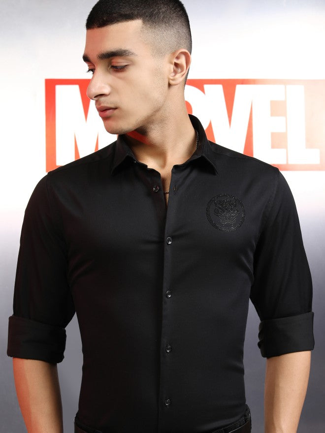 Marvel By Highlander Men Black Black Panther Embellished Slim Fit Casual Shirt - Black - Image 1