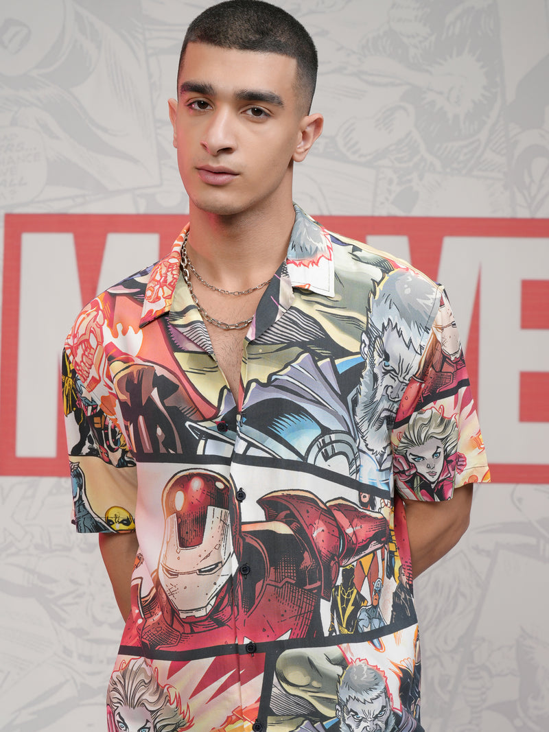 Marvel By Highlander Men Multi Captain America Printed Relaxed Fit Casual Shirt - Multi - Image 1