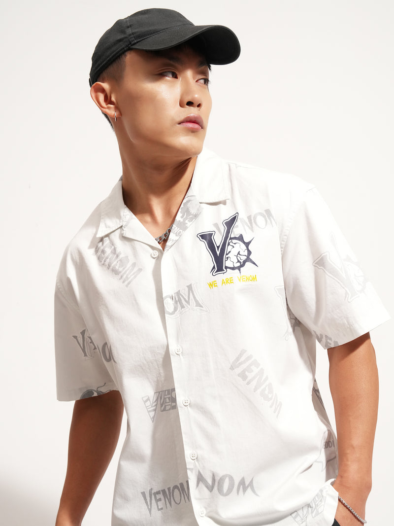 Marvel By Highlander Men White Venom Printed Relaxed Fit Casual Shirt - White - Image 1