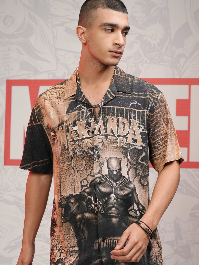 Marvel By Highlander Men Black Black Panther Printed Relaxed Fit Casual Shirt - Black - Image 1