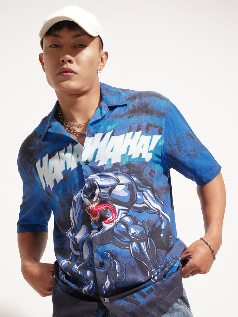Marvel By Highlander Men Blue Venom Printed Relaxed Fit Casual Shirt - Blue - Image 1