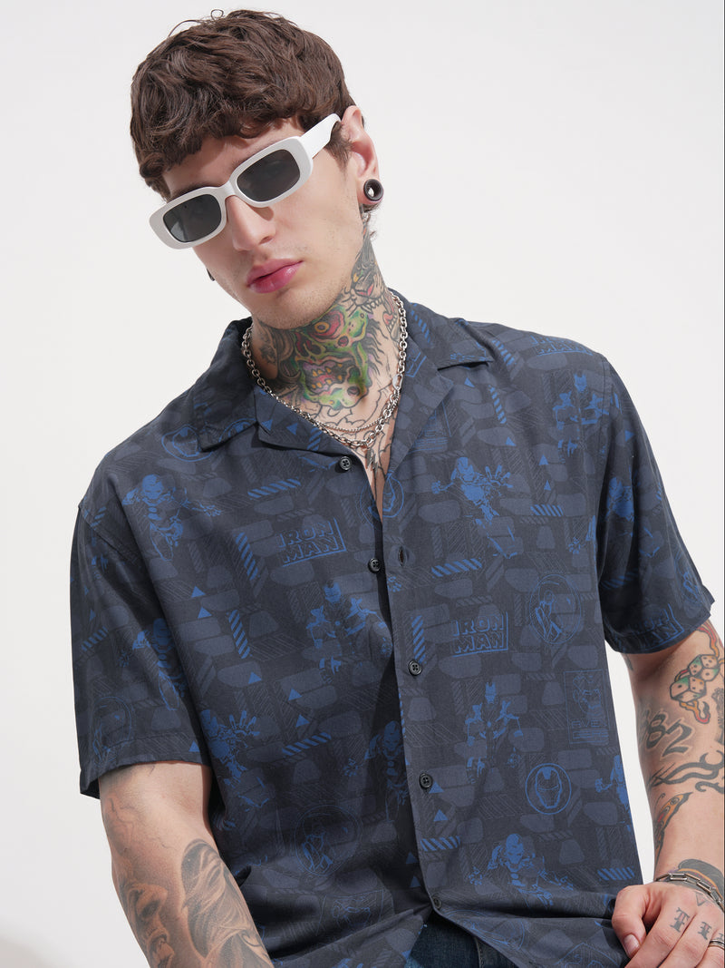 Marvel By Highlander Men Grey Iron Man Printed Relaxed Fit Casual Shirt - Grey - Image 1