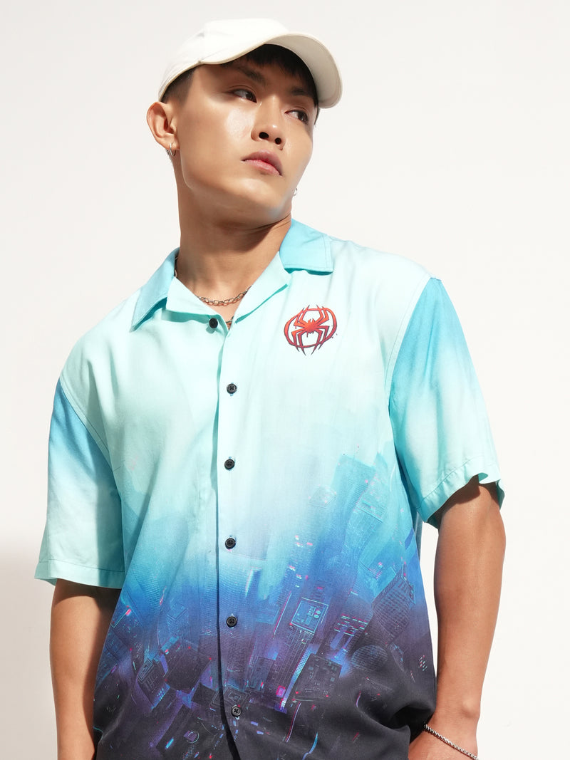 Marvel By Highlander Men Blue Spider-Man Printed Relaxed Fit Casual Shirt - Blue - Image 1