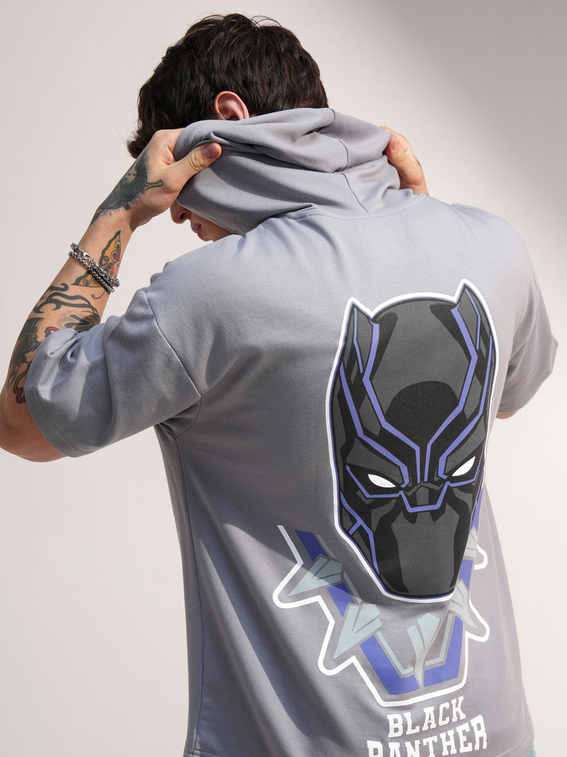Marvel By Highlander Men Grey Black Panther Hooded Pullover Sweatshirt - Grey - Image 1