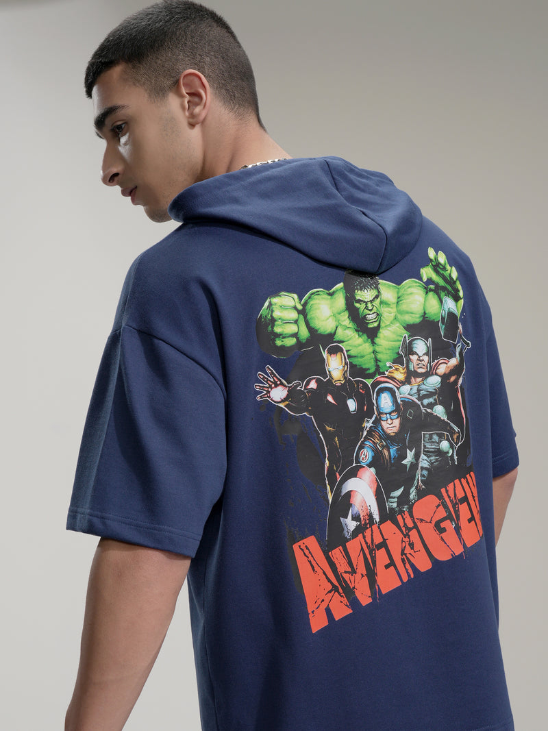 Marvel By Highlander Men Navy Blue Avengers Hooded Pullover Sweatshirt - Navy Blue - Image 1