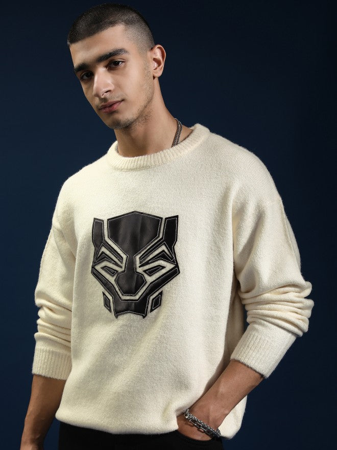 Marvel By Highlander Men Off White Black Panther Round Neck Pullover Sweater - Off White - Image 4