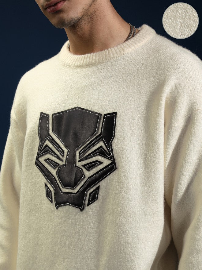 Marvel By Highlander Men Off White Black Panther Round Neck Pullover Sweater - Off White - Image 5