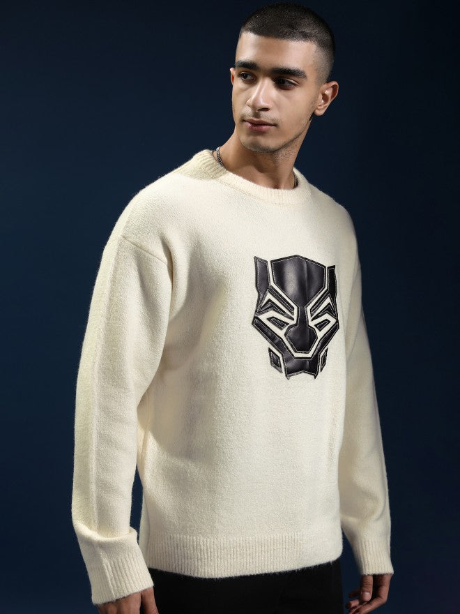 Marvel By Highlander Men Off White Black Panther Round Neck Pullover Sweater - Off White - Image 6