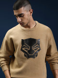 Marvel By Highlander Men Tan Black Panther Round Neck Pullover Sweater - Tan - Image 1