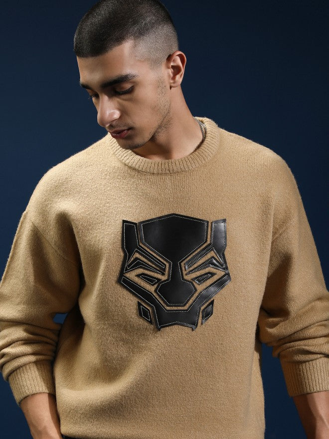 Marvel By Highlander Men Tan Black Panther Round Neck Pullover Sweater - Tan - Image 1