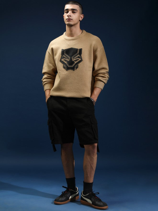 Marvel By Highlander Men Tan Black Panther Round Neck Pullover Sweater - Tan - Image 2