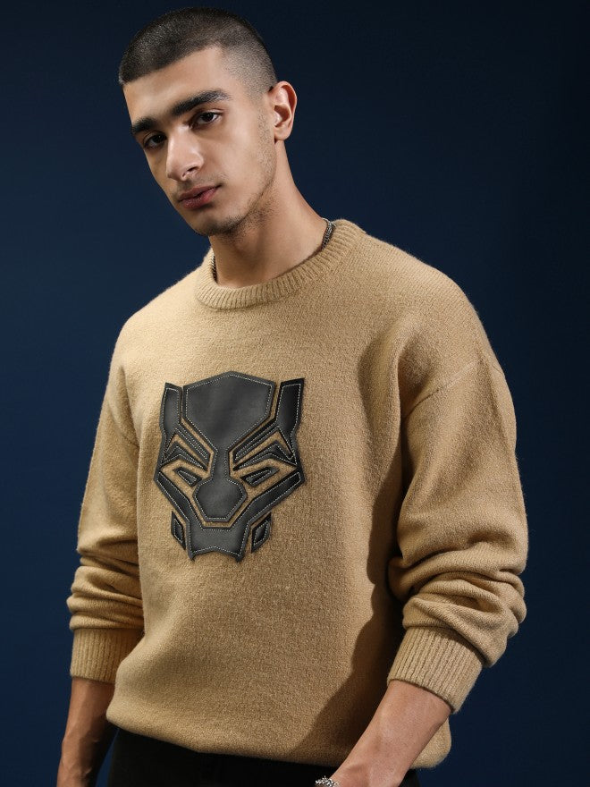 Marvel By Highlander Men Tan Black Panther Round Neck Pullover Sweater - Tan - Image 4