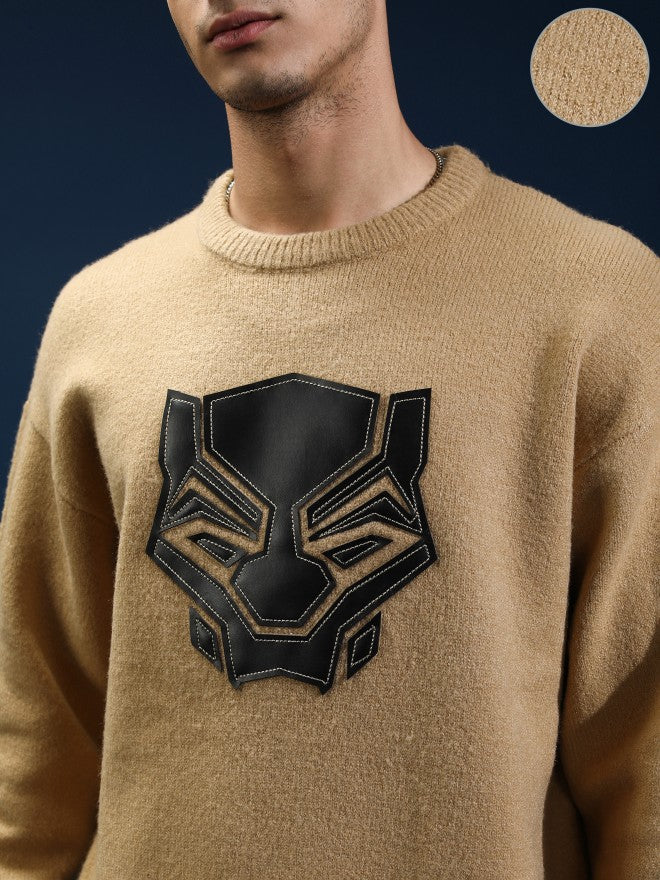 Marvel By Highlander Men Tan Black Panther Round Neck Pullover Sweater - Tan - Image 5