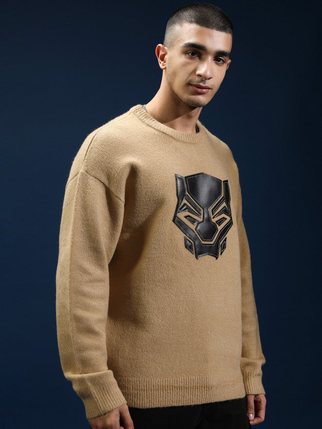 Marvel By Highlander Men Tan Black Panther Round Neck Pullover Sweater - Tan - Image 6