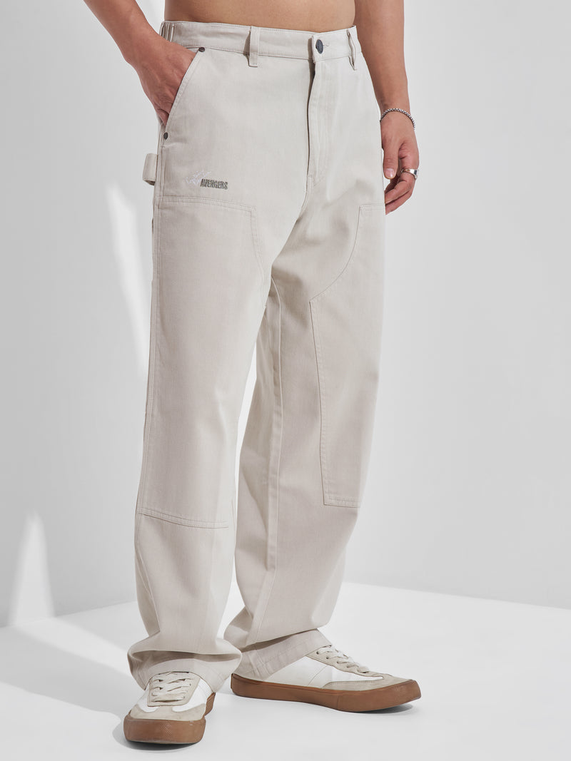 Marvel By Highlander Men Beige Avengers Baggy Fit Solid Cargos - Beige - Image 1