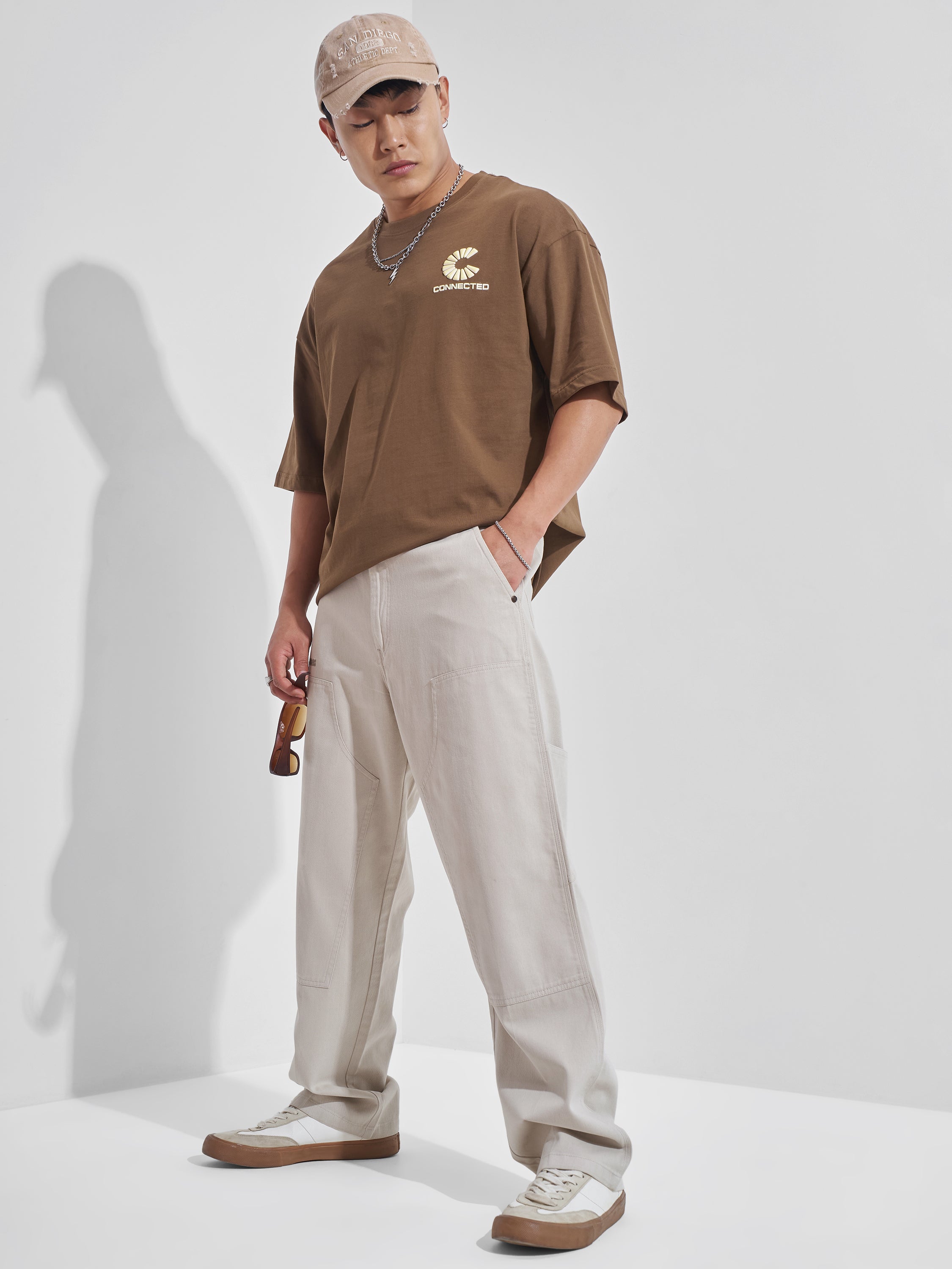 Marvel By Highlander Men Beige Avengers Baggy Fit Solid Cargos - Beige - Image 2