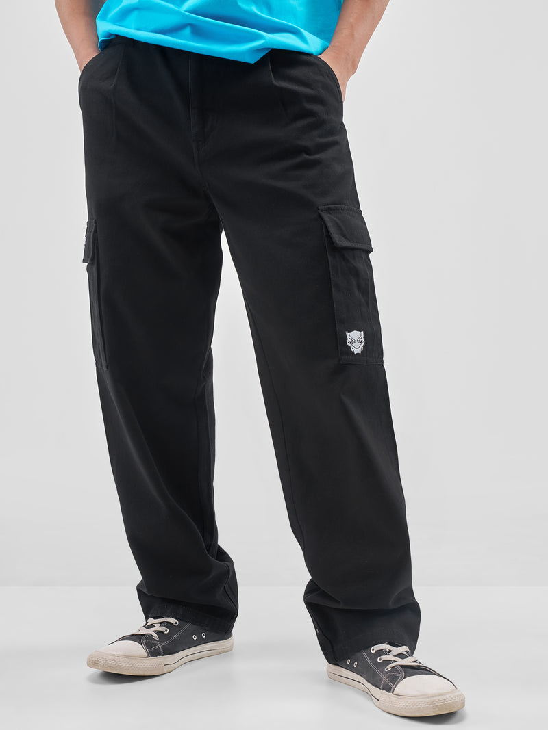 Marvel By Highlander Men Black Black Panther Loose Fit Solid Cargos - Black - Image 1