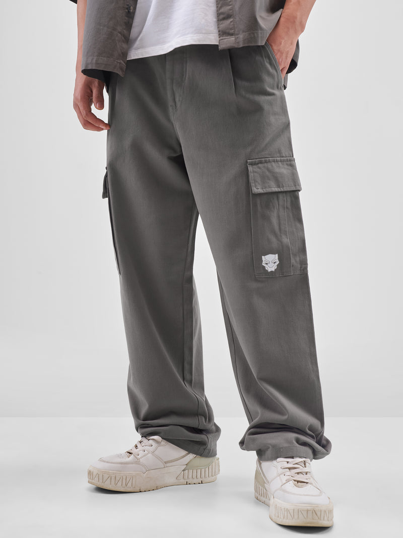 Marvel By Highlander Men Grey Black Panther Loose Fit Solid Cargos - Grey - Image 1