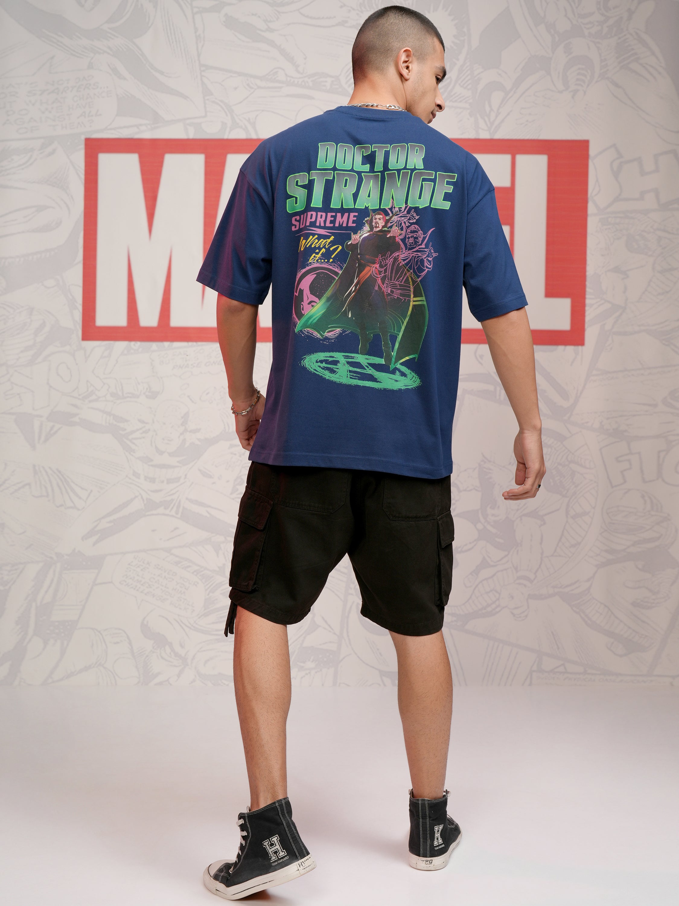 Marvel By Highlander Men Navy Blue Doctor Strange Printed Round Neck Oversized Fit T-Shirt - Navy Blue - Image 2