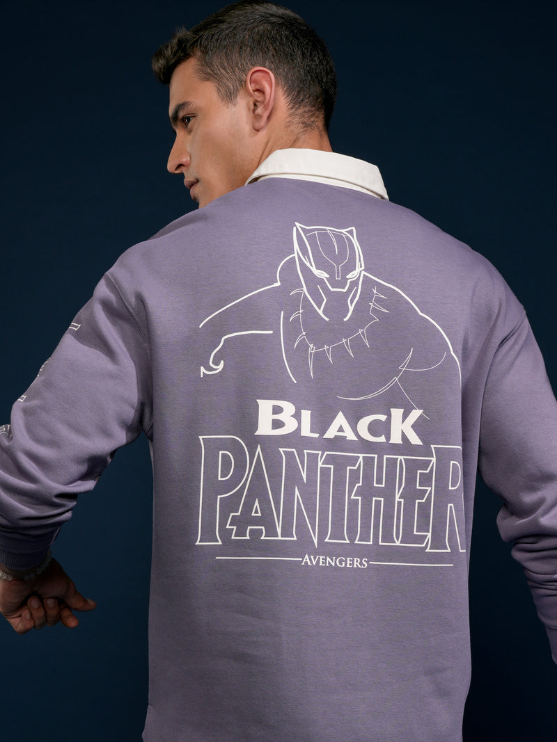 Marvel By Highlander Men Purple Black Panther Printed Polo Collar T-Shirt - Purple - Image 1