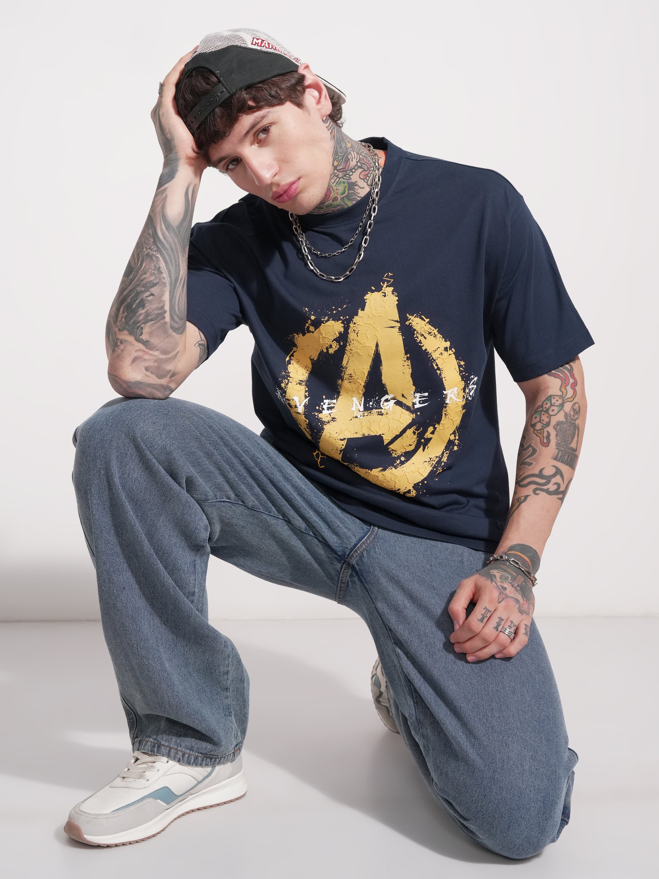 Marvel By Highlander Men Navy Blue Avengers Printed Round Neck T-Shirt - Navy Blue - Image 2